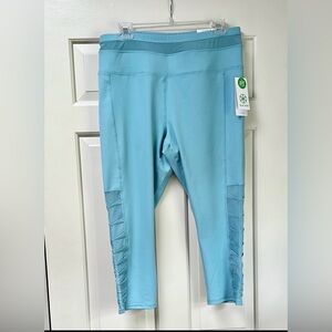 GAIAM  High Rise Femme Mesh Capri Pants Om Fit XL Reef Waters
